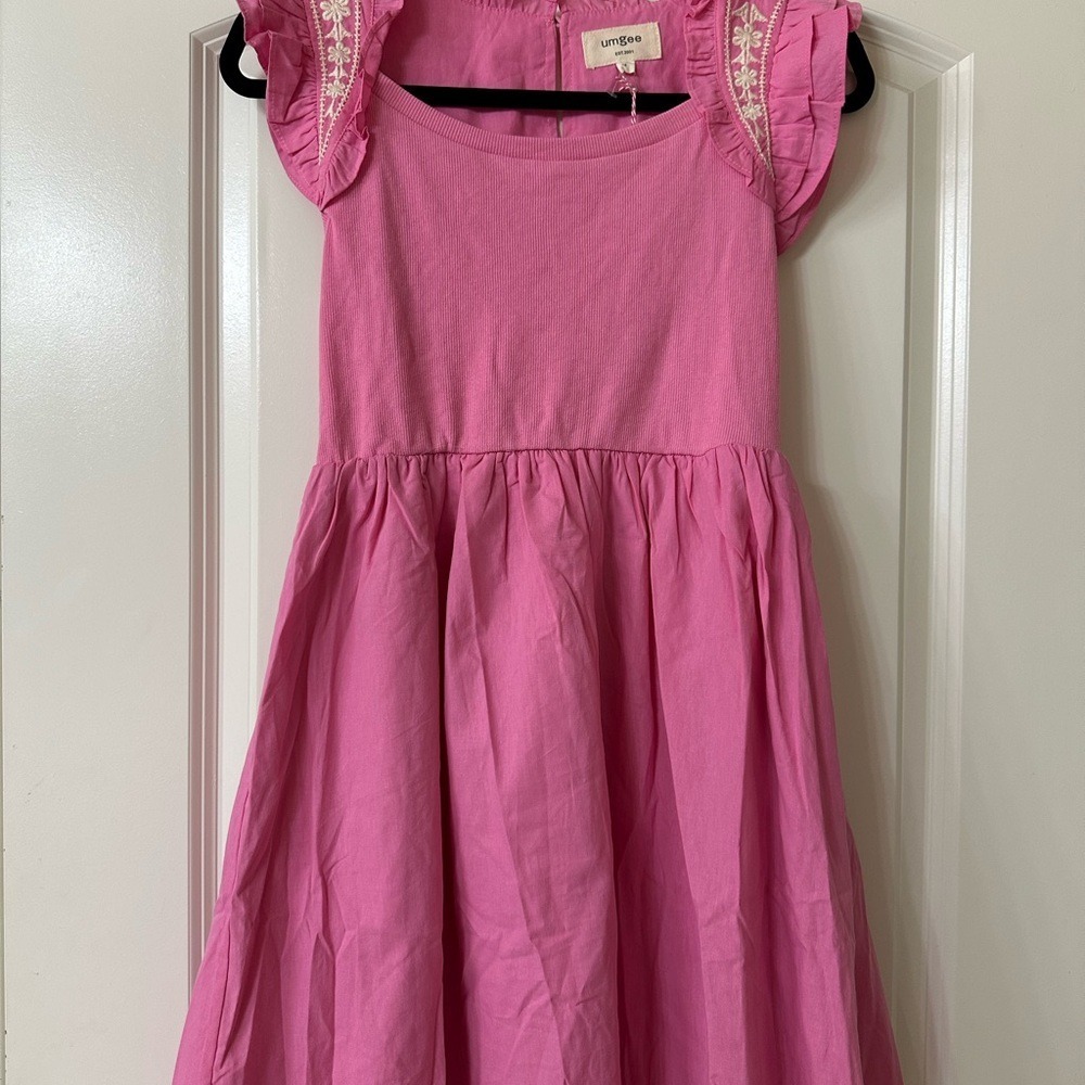 Pink boutique Dress with Embroidered Sleeves